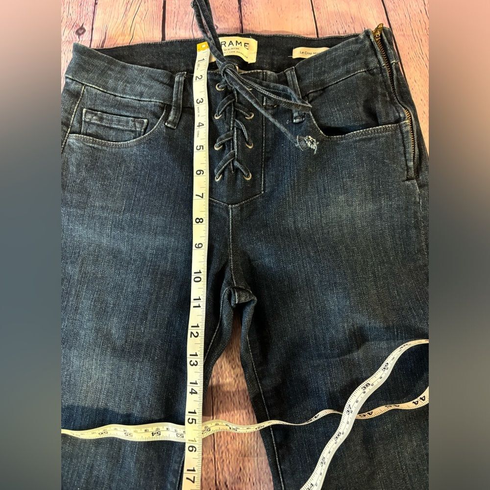 FRAME Denim Le Crop Mini Boot Lace Up Front Side Zip Boho Grunge Jeans Size 25 - Picture 9 of 11